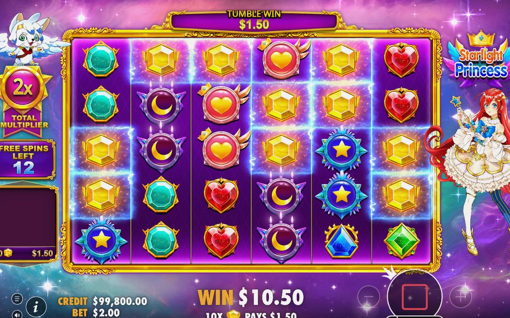 Free Spins-läge i spelets lila stjärnhimmel